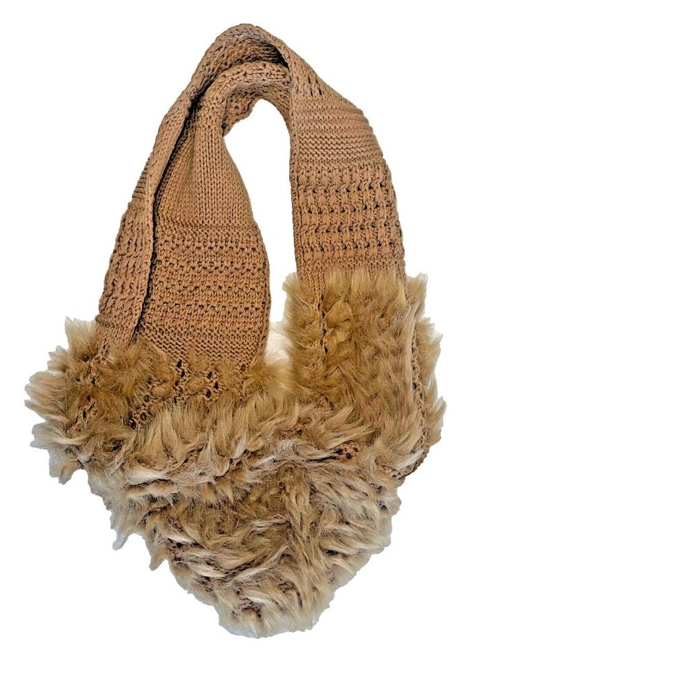 Women's Tan Fur Scarf Knitted Infinity Neck Warmer Winter Accessories - Picture 7 of 7